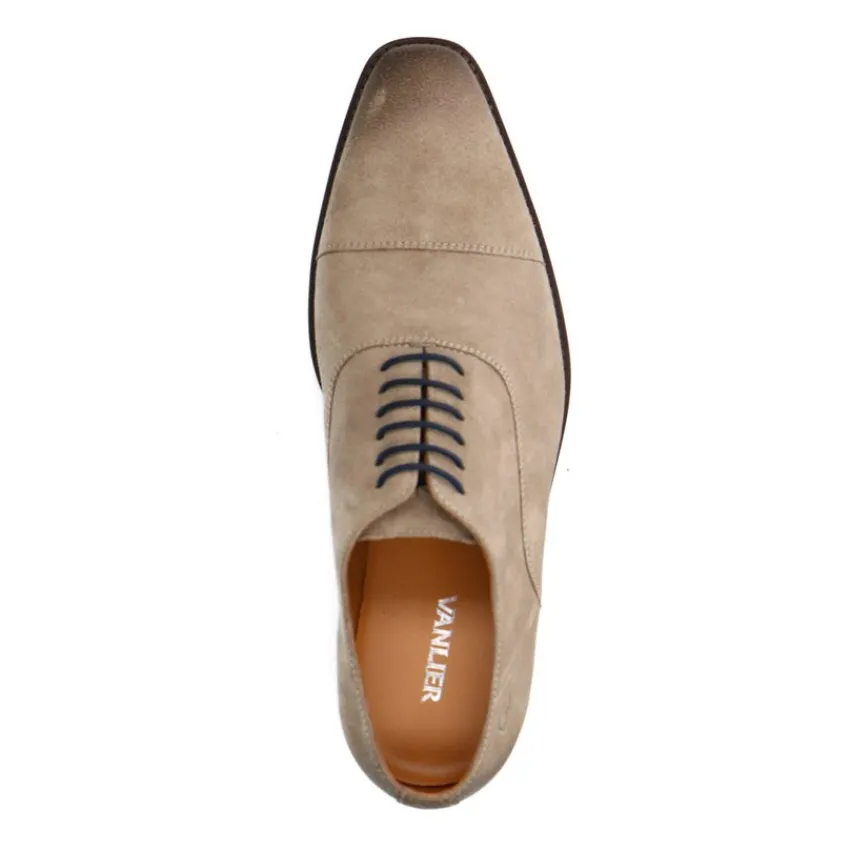 Van Lier Taupe suède veterschoenen^Heren Veterschoenen