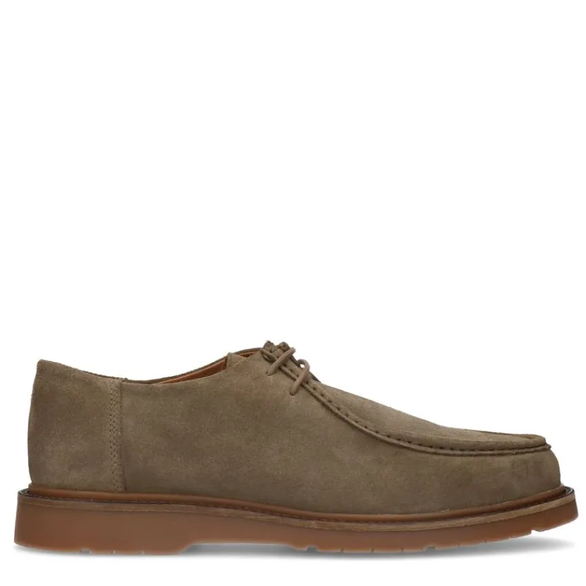 Manfield Taupe suède veterschoenen^Heren Veterschoenen