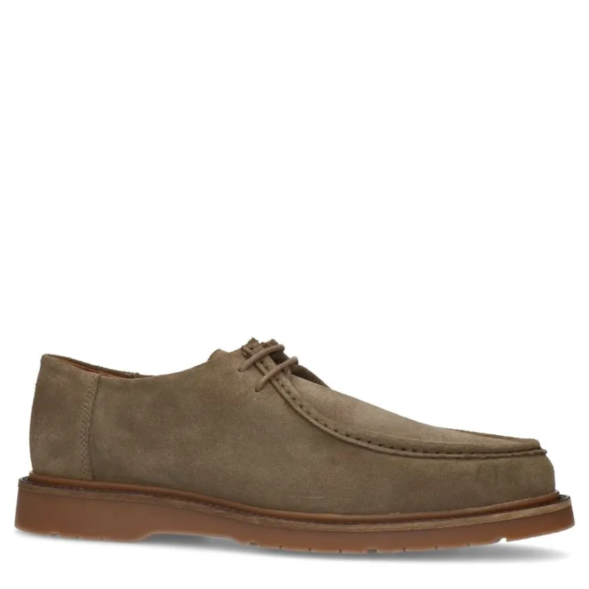 Manfield Taupe suède veterschoenen^Heren Veterschoenen
