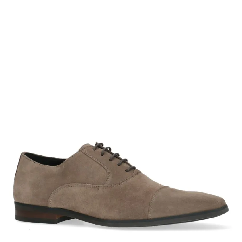 Manfield Taupe suède veterschoenen^Heren Veterschoenen