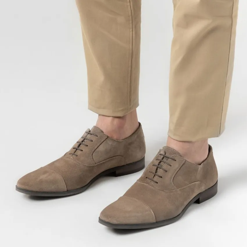 Manfield Taupe suède veterschoenen^Heren Veterschoenen