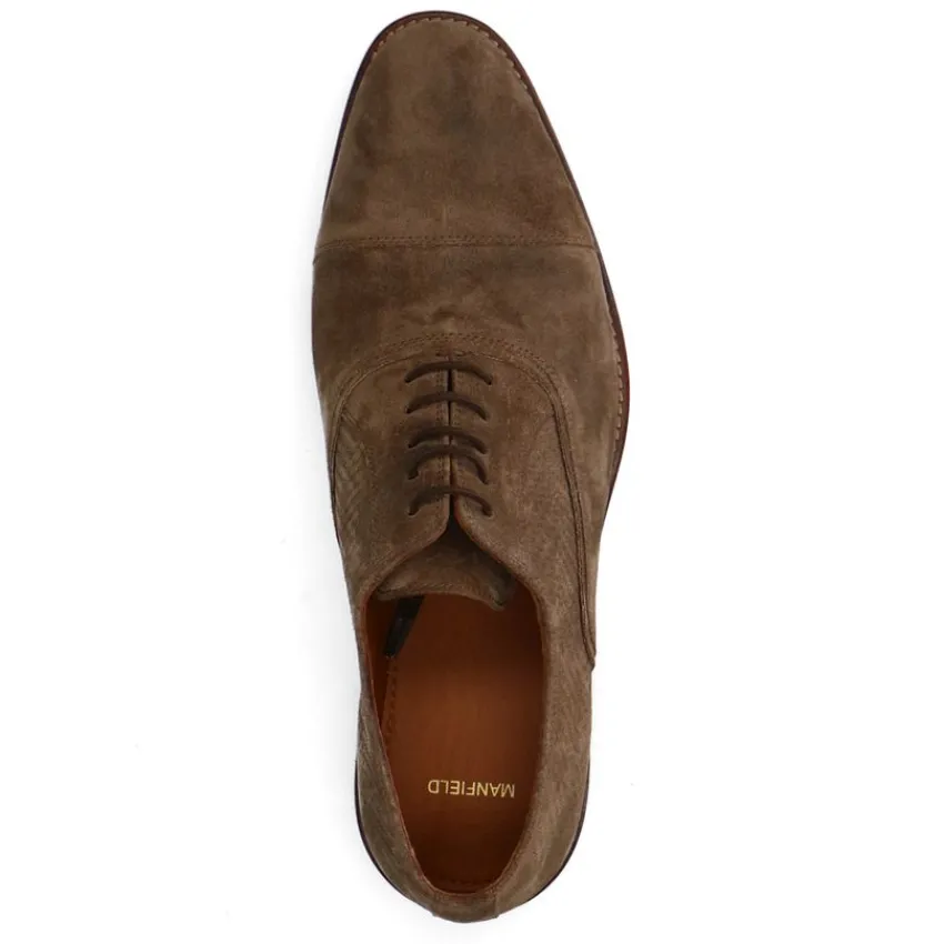 Manfield Taupe suède veterschoenen^Heren Veterschoenen