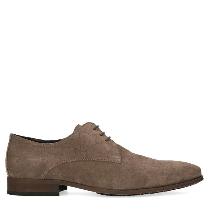 Manfield Taupe suède veterschoenen^Heren Veterschoenen