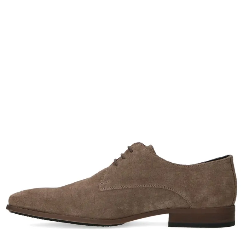 Manfield Taupe suède veterschoenen^Heren Veterschoenen