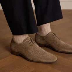 Manfield Taupe suède veterschoenen^Heren Veterschoenen