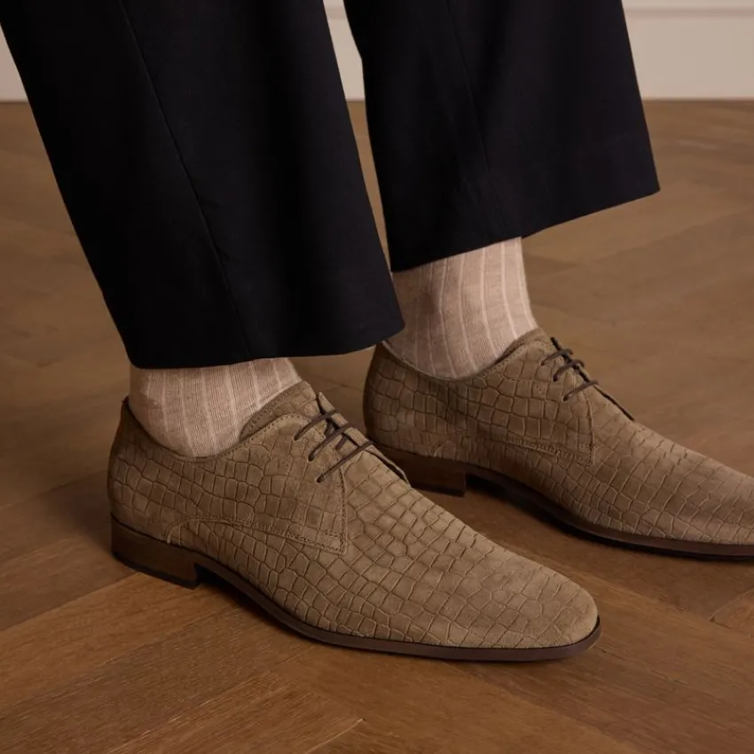 Manfield Taupe suède veterschoenen^Heren Veterschoenen