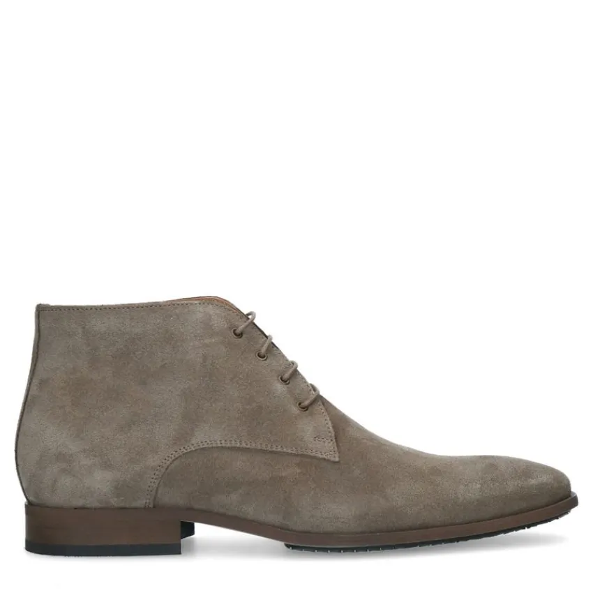 Manfield Taupe suède veterschoenen^Heren Veterschoenen
