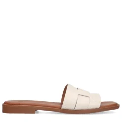 Manfield Witte gevlochten leren slippers^DAMES Slippers