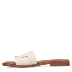 Manfield Witte gevlochten leren slippers^DAMES Slippers