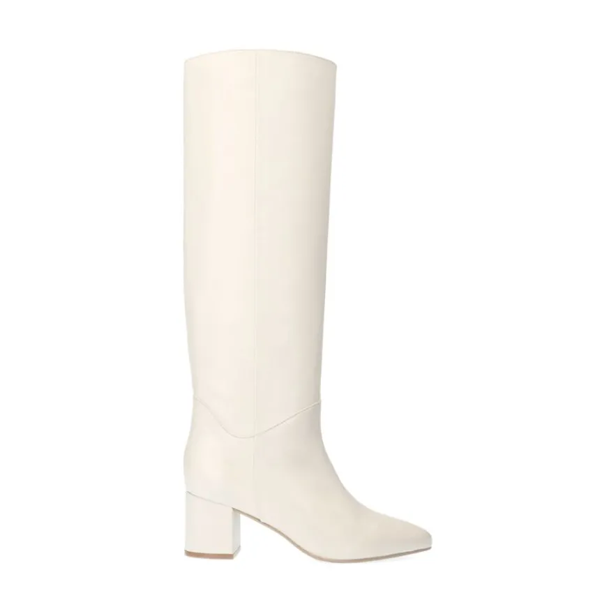 Manfield Witte hoge leren laarzen met hak^DAMES Laarzen