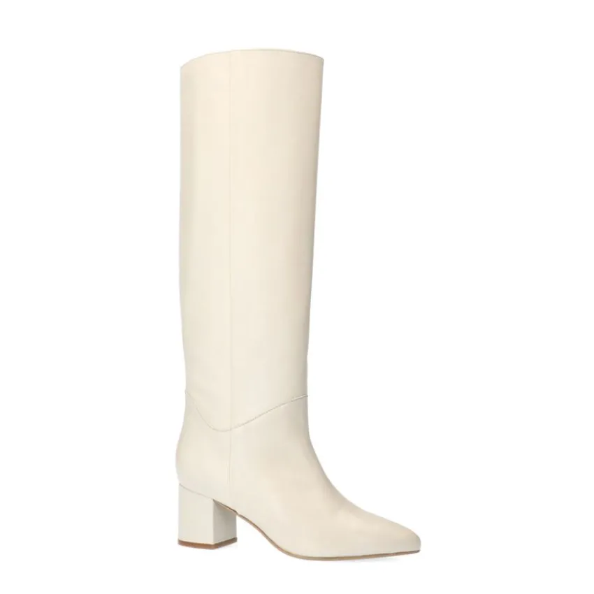 Manfield Witte hoge leren laarzen met hak^DAMES Laarzen