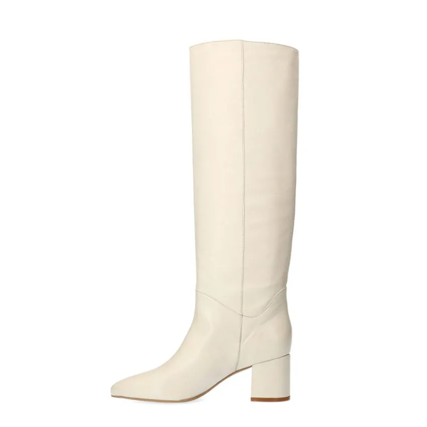 Manfield Witte hoge leren laarzen met hak^DAMES Laarzen
