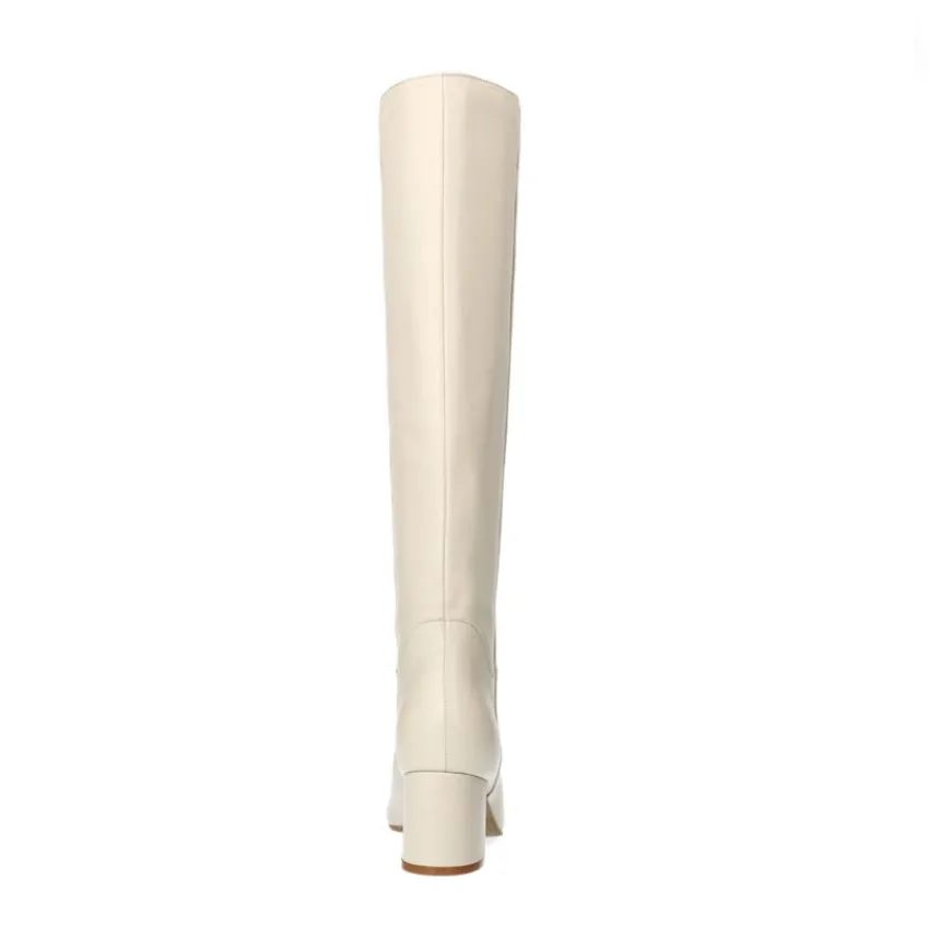 Manfield Witte hoge leren laarzen met hak^DAMES Laarzen