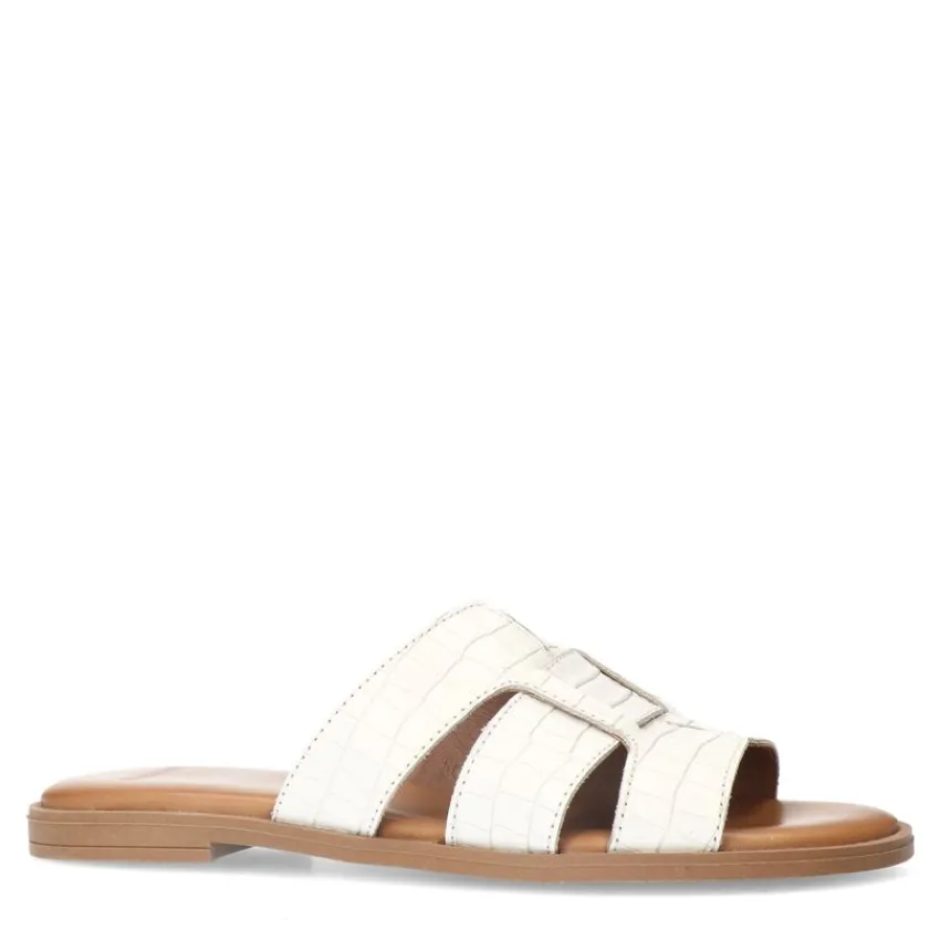 Manfield Witte leren croco slippers^DAMES Slippers
