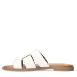 Manfield Witte leren croco slippers^DAMES Slippers