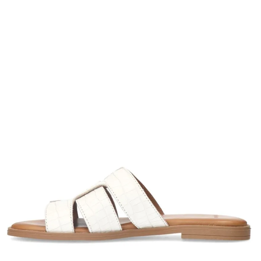 Manfield Witte leren croco slippers^DAMES Slippers