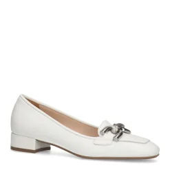Manfield Witte leren loafers met zilverkleurige chain^DAMES Loafers