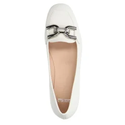 Manfield Witte leren loafers met zilverkleurige chain^DAMES Loafers