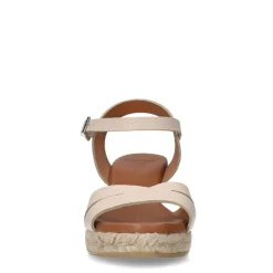 Manfield Witte leren sleehakken^DAMES Espadrilles|Sandalen