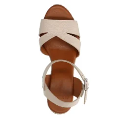 Manfield Witte leren sleehakken^DAMES Espadrilles|Sandalen