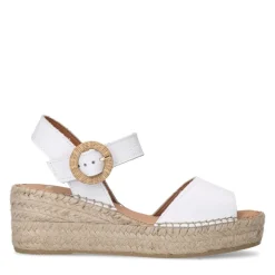 Manfield Witte leren sleehakken^DAMES Espadrilles|Sandalen