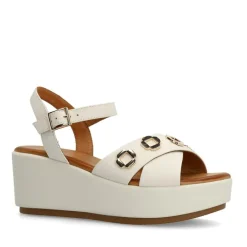 Manfield Witte leren sleehakken^DAMES Espadrilles|Sandalen