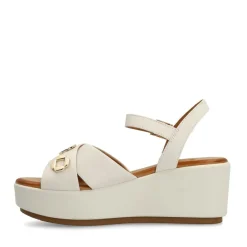 Manfield Witte leren sleehakken^DAMES Espadrilles|Sandalen