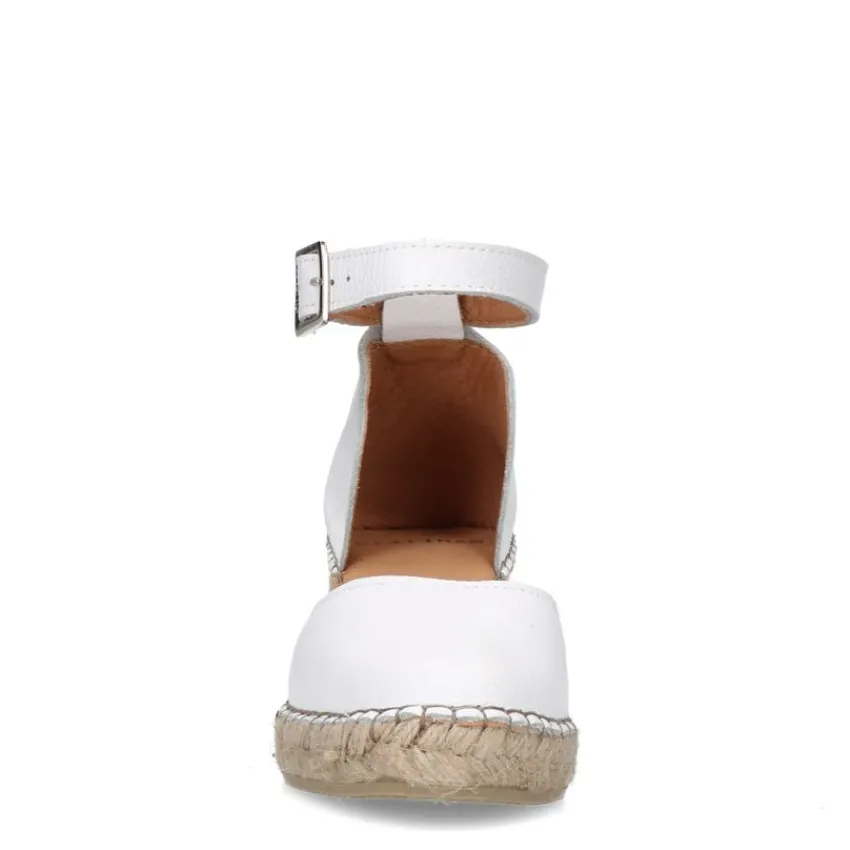 Manfield Witte leren sleehakken met touwzool^DAMES Espadrilles|Sandalen