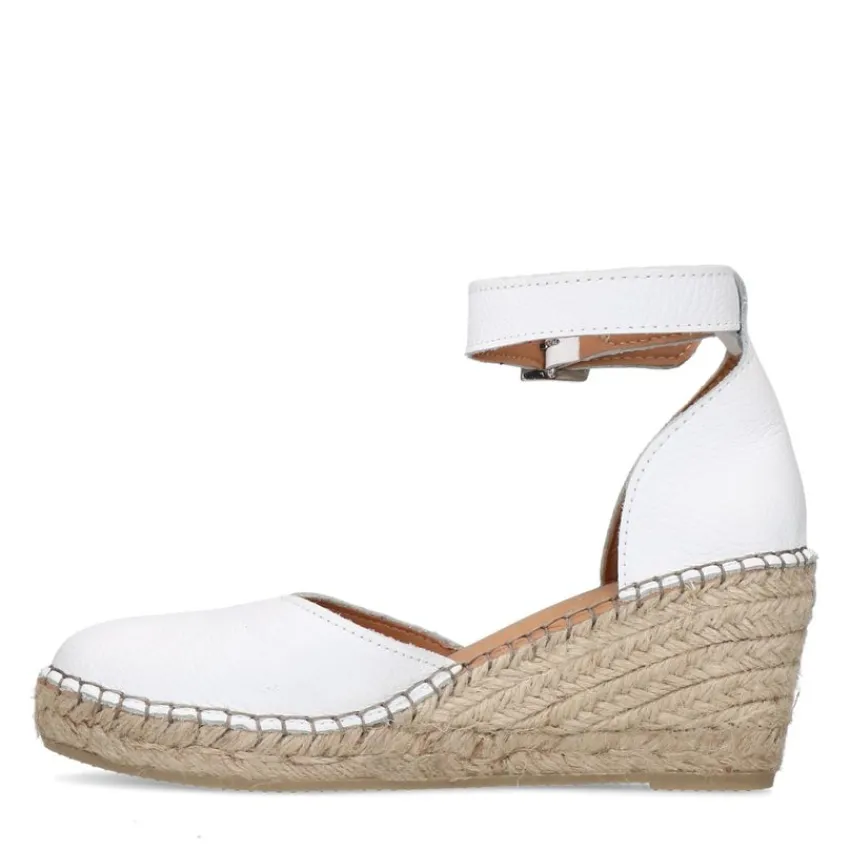 Manfield Witte leren sleehakken met touwzool^DAMES Espadrilles|Sandalen