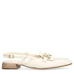 Manfield Witte leren slingbacks met goudkleurige chain^DAMES Pumps|Slingbacks