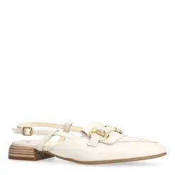 Manfield Witte leren slingbacks met goudkleurige chain^DAMES Pumps|Slingbacks