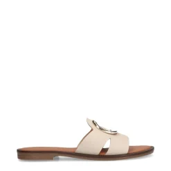 Manfield Witte leren slippers met chain^DAMES Slippers