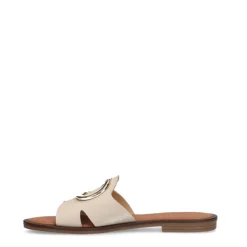 Manfield Witte leren slippers met chain^DAMES Slippers