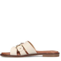 Manfield Witte leren slippers met goudkleurig bitje^DAMES Slippers
