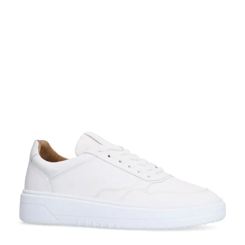 Manfield Witte leren sneakers^Heren Sneakers