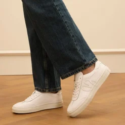 Manfield Witte leren sneakers^DAMES Sneakers