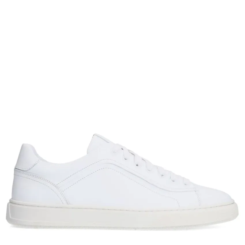 Manfield Witte leren sneakers^Heren Sneakers