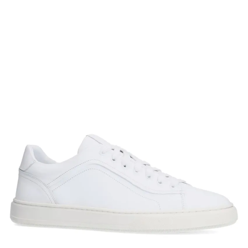Manfield Witte leren sneakers^Heren Sneakers
