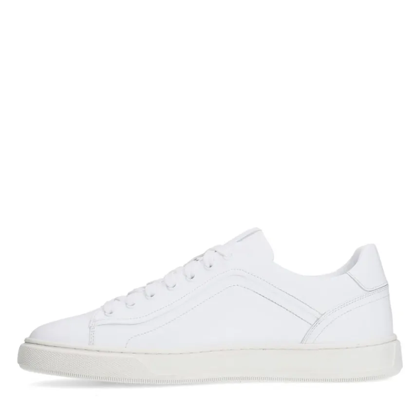 Manfield Witte leren sneakers^Heren Sneakers