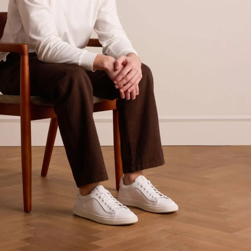 Manfield Witte leren sneakers^Heren Sneakers