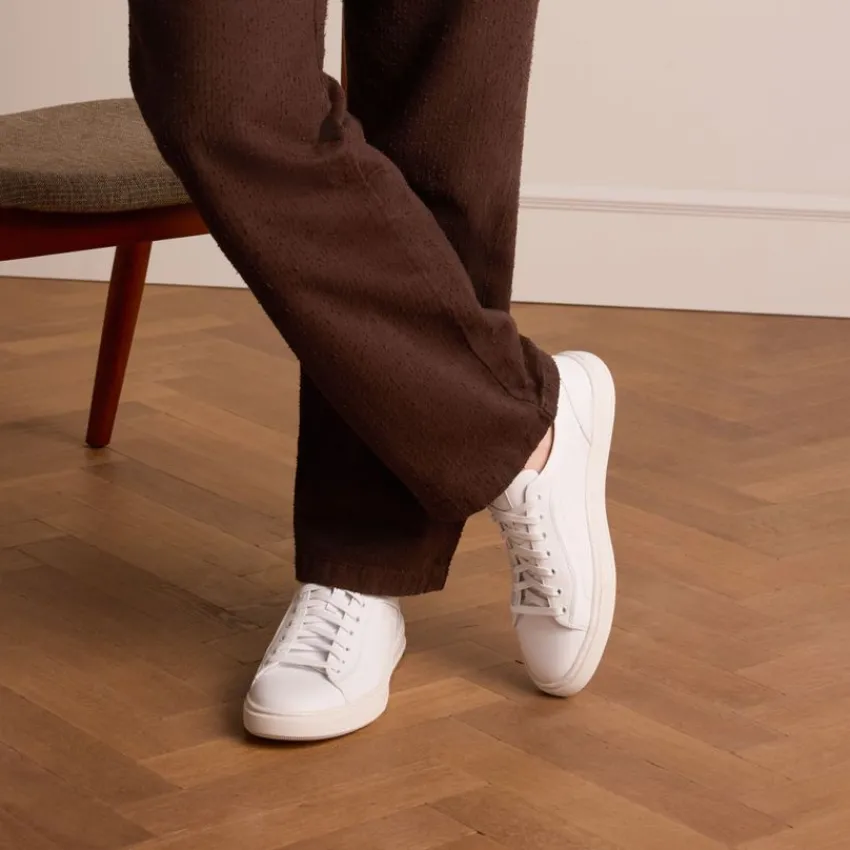 Manfield Witte leren sneakers^Heren Sneakers