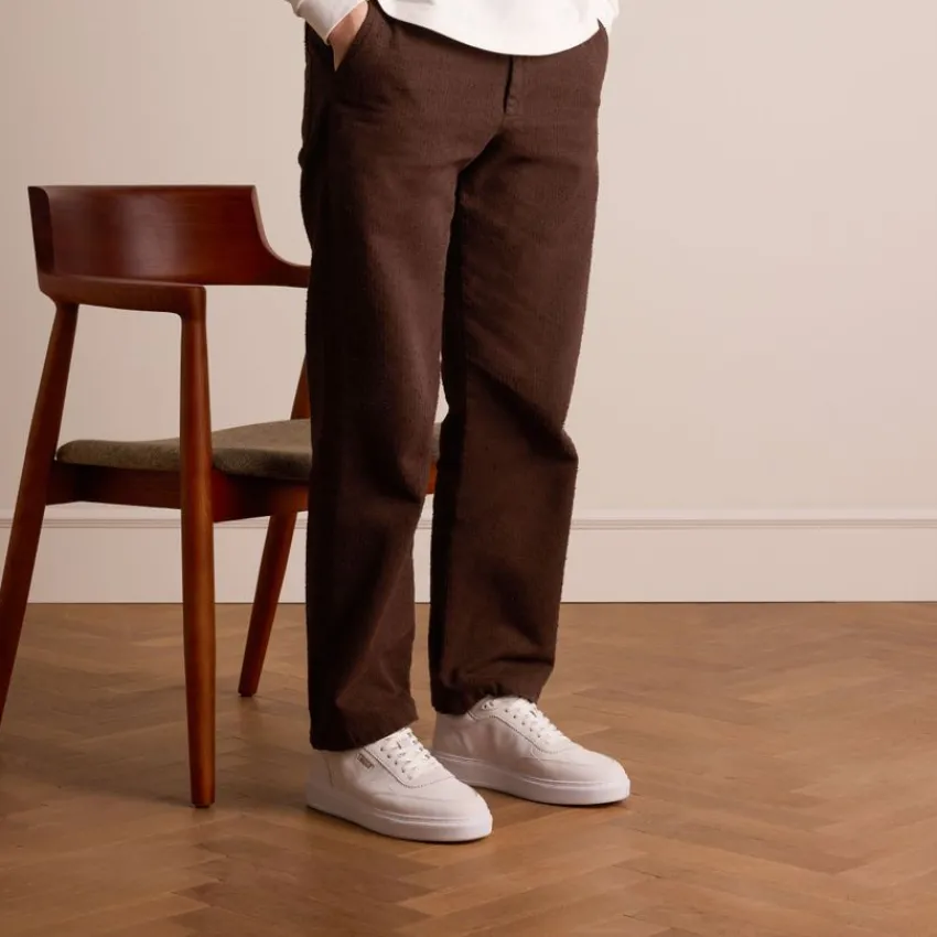 Manfield Witte leren sneakers^Heren Sneakers