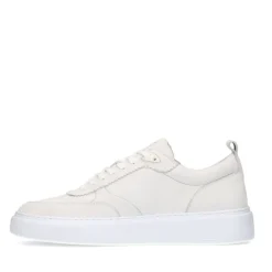 Manfield Witte leren sneakers^Heren Sneakers