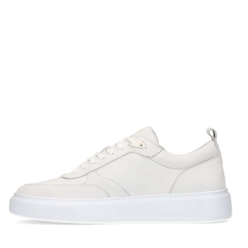 Manfield Witte leren sneakers^Heren Sneakers