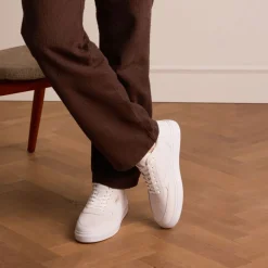 Manfield Witte leren sneakers^Heren Sneakers