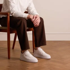 Manfield Witte leren sneakers^Heren Sneakers