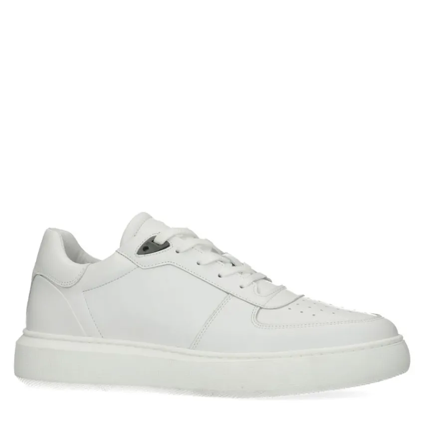 Manfield Witte leren sneakers^Heren Sneakers