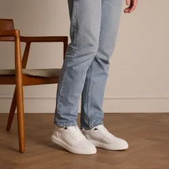 Manfield Witte leren sneakers^Heren Sneakers