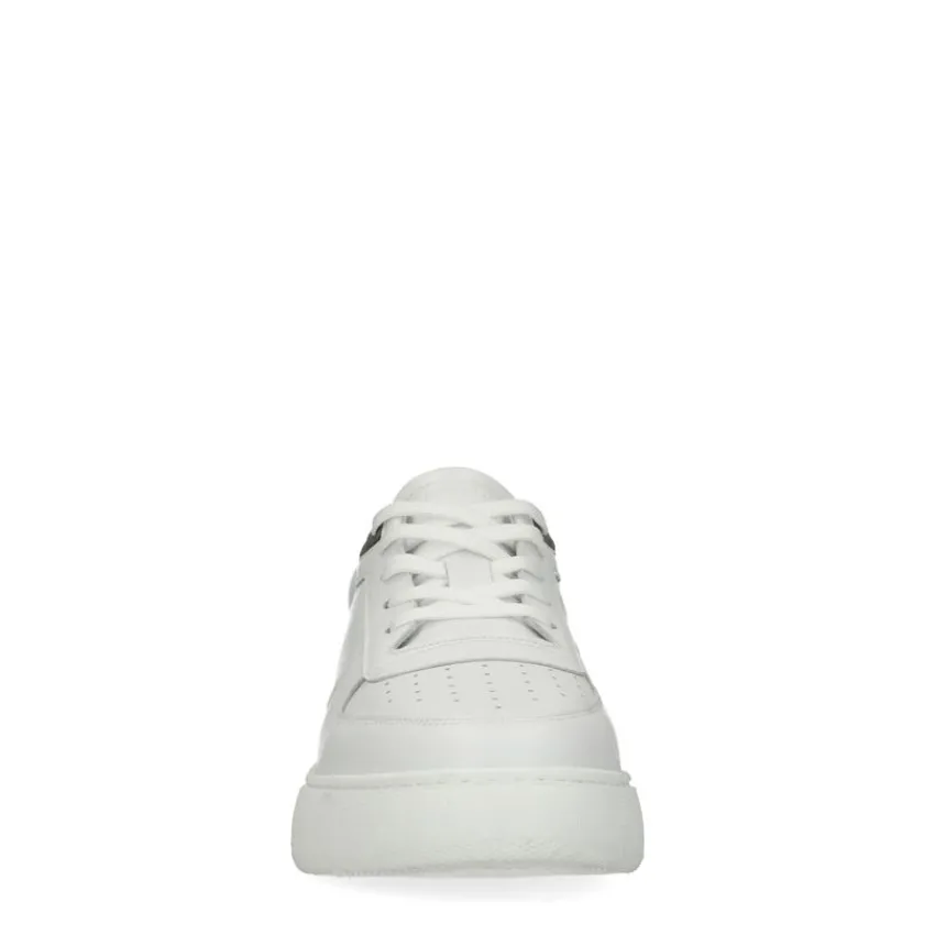 Manfield Witte leren sneakers^Heren Sneakers