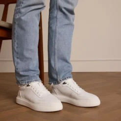 Manfield Witte leren sneakers^Heren Sneakers